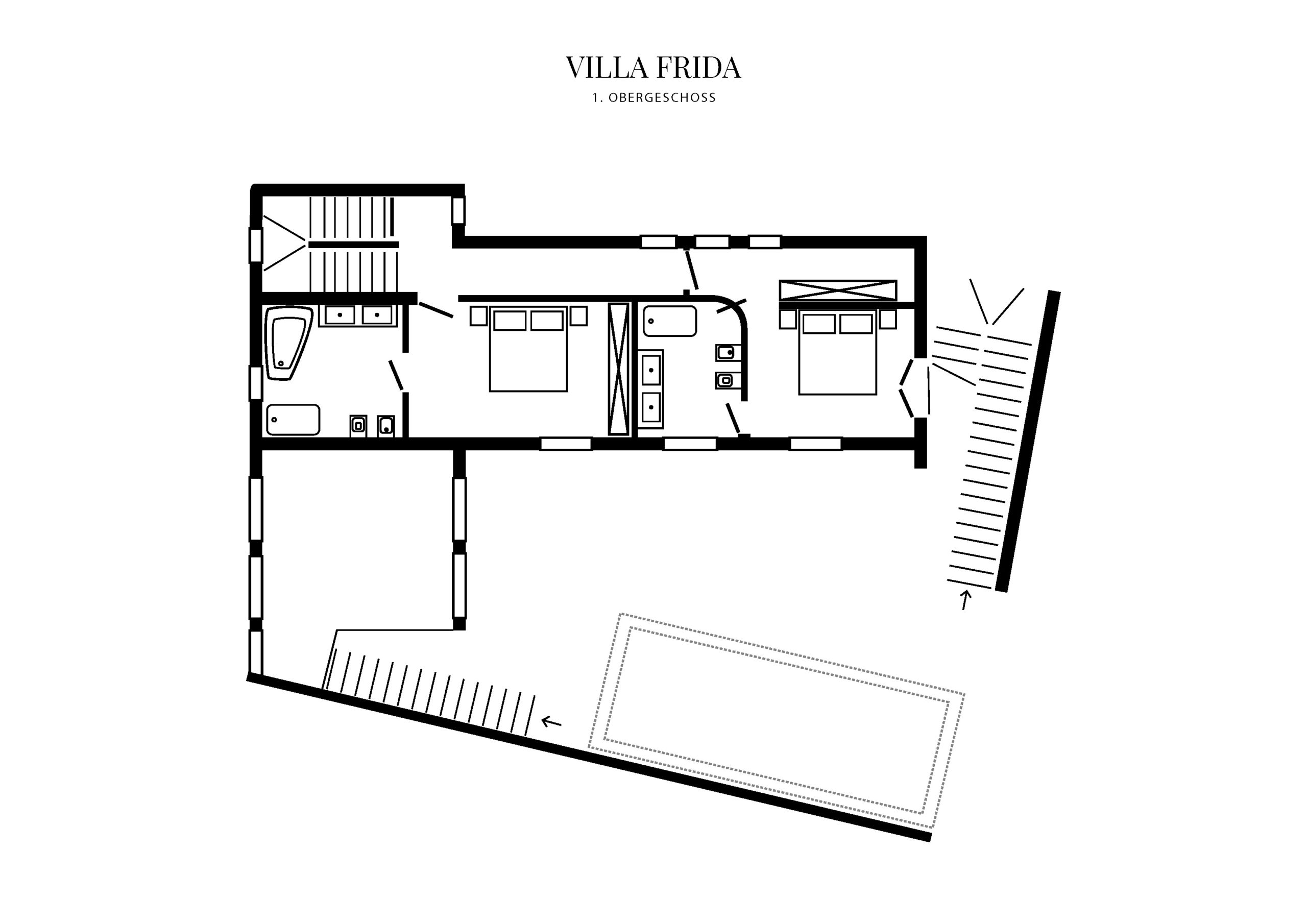 Grafik Grundriss Obergeschoss Villa Frida