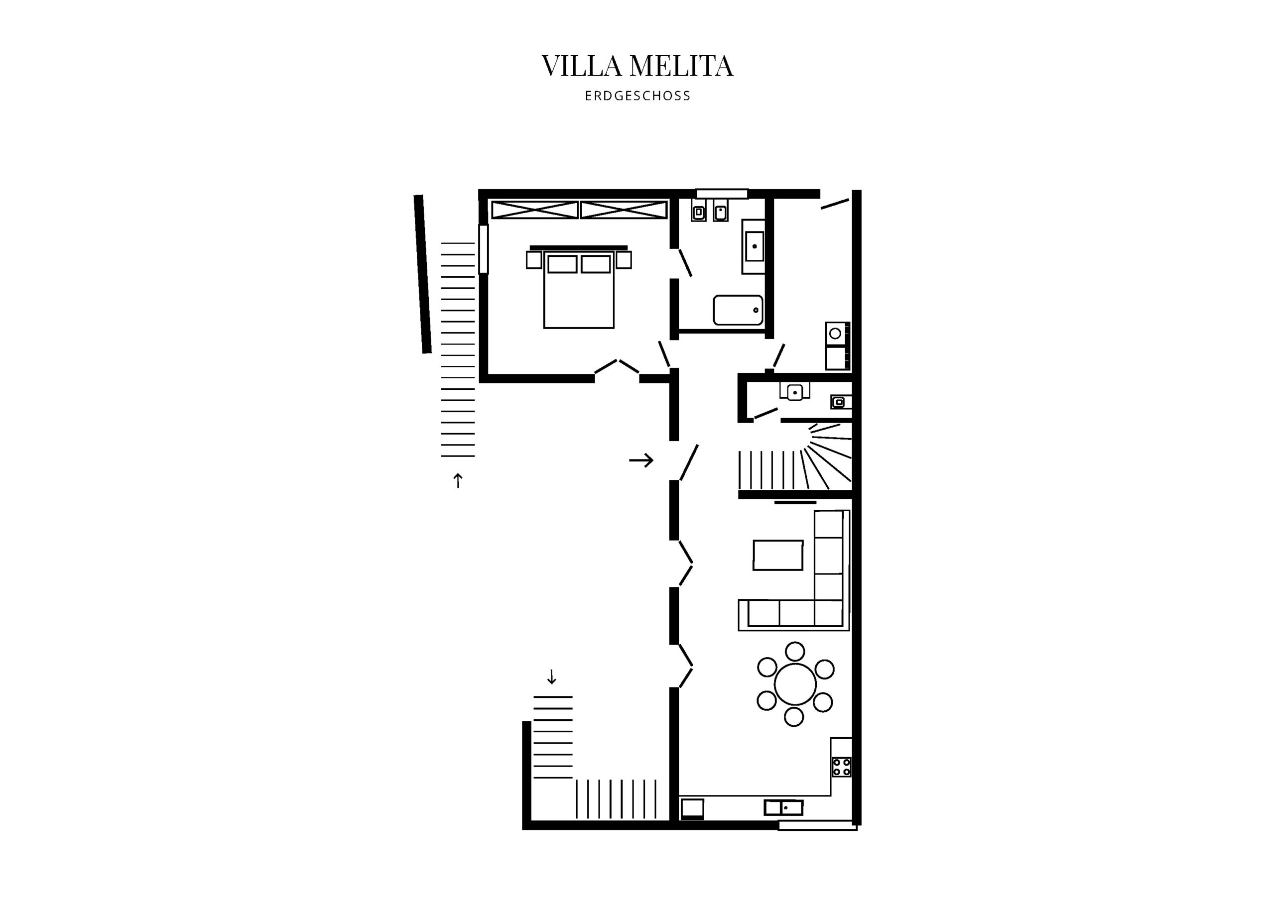 Grafik Grundriss Erdgeschoss Villa Melita