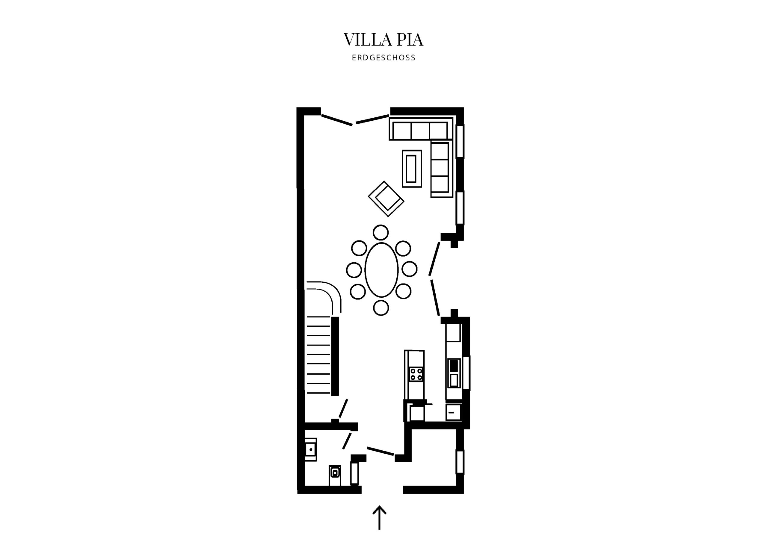 Grafik Grundriss Erdgeschoss Villa Pia