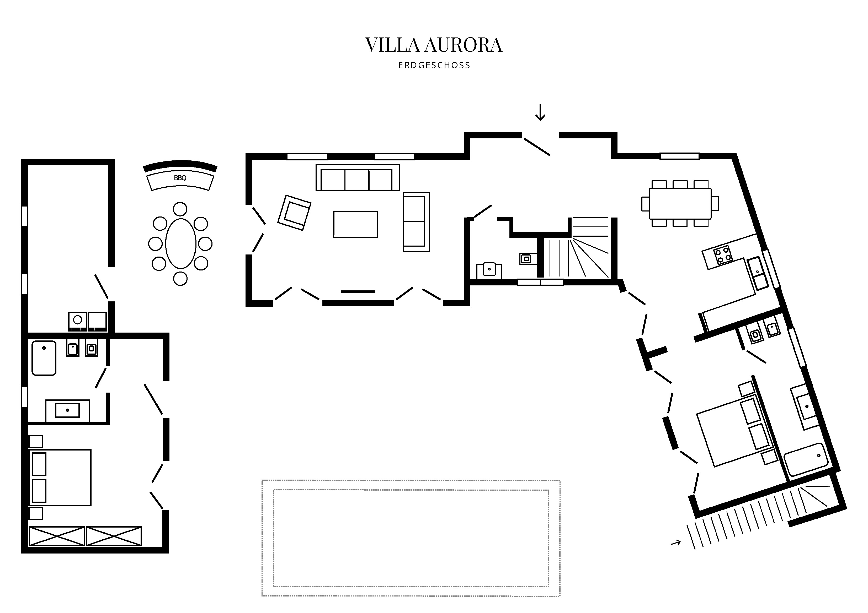 Grafik Grundriss Erdgeschoss Villa Aurora