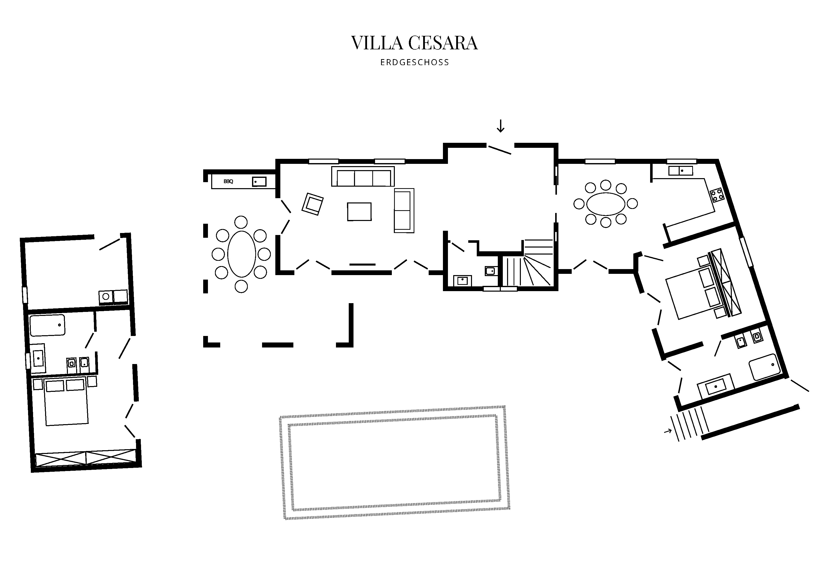 Grafik Grundriss Erdgeschoss Villa Cesara
