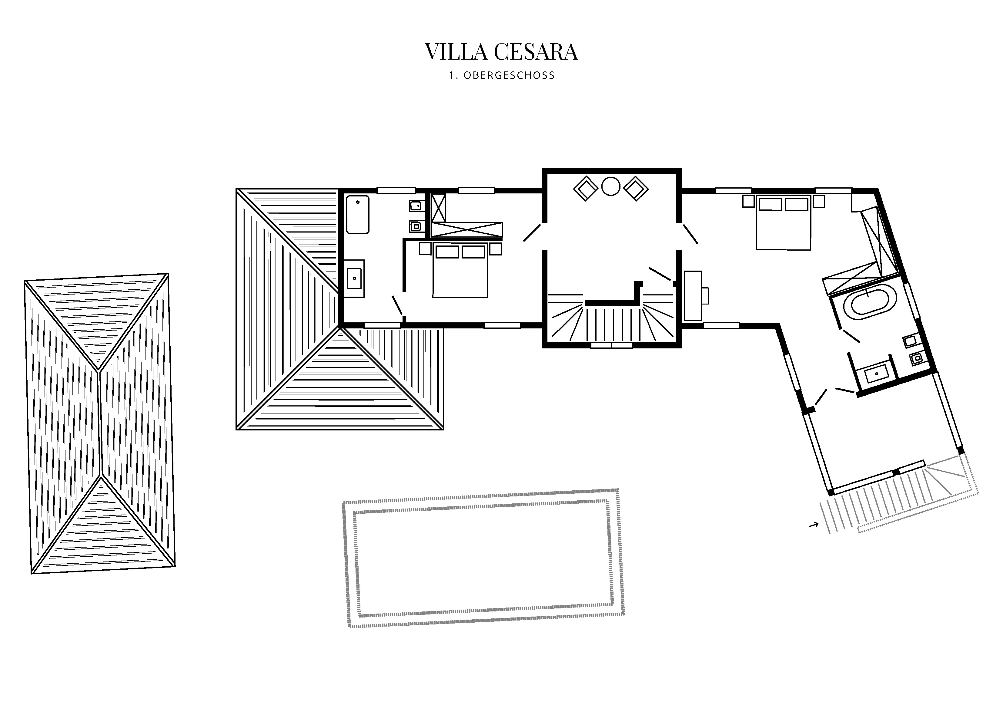 Grafik Grundriss Obergeschoss Villa Cesara