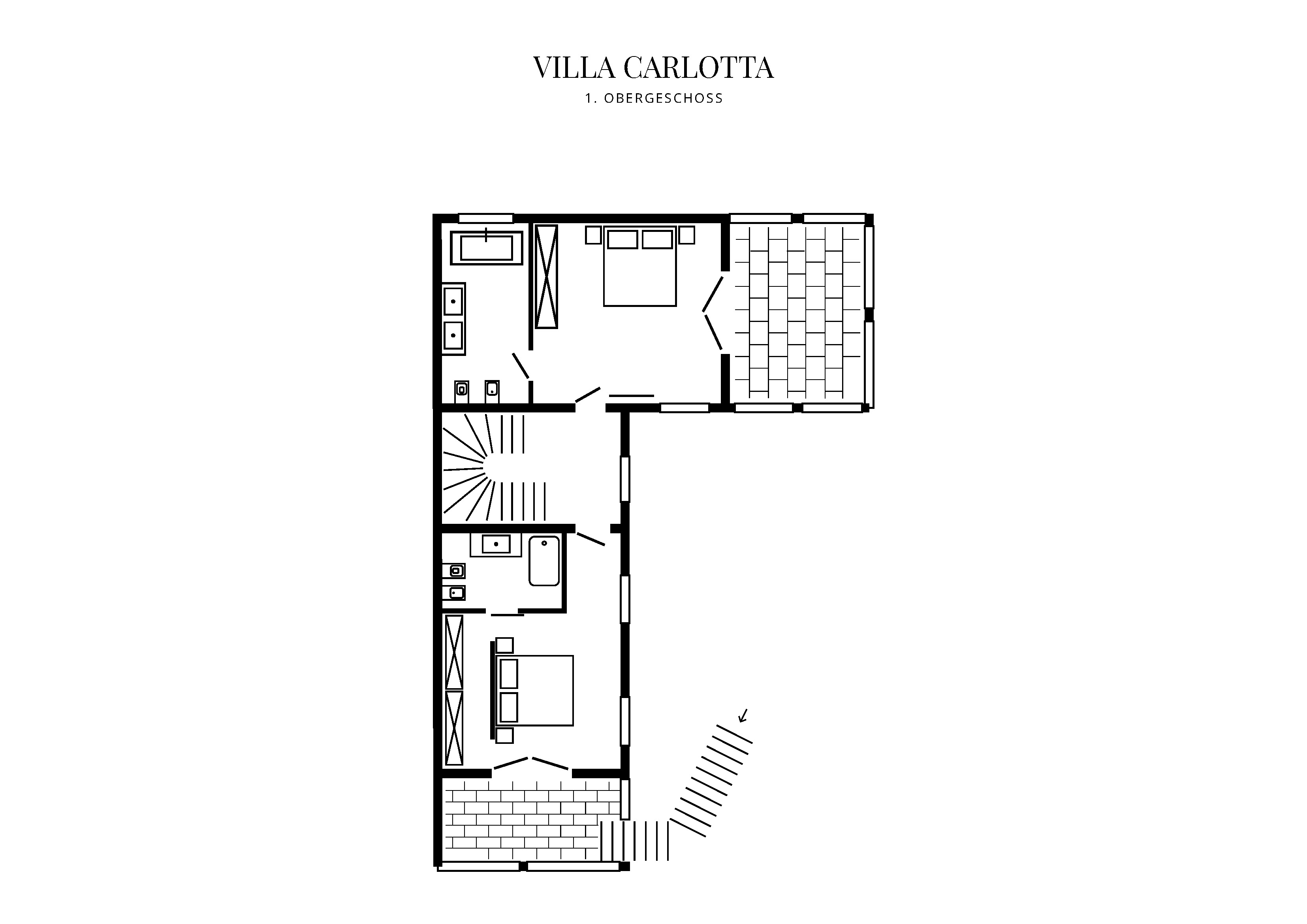 Grafik Grundriss Obergeschoss Villa Carlotta