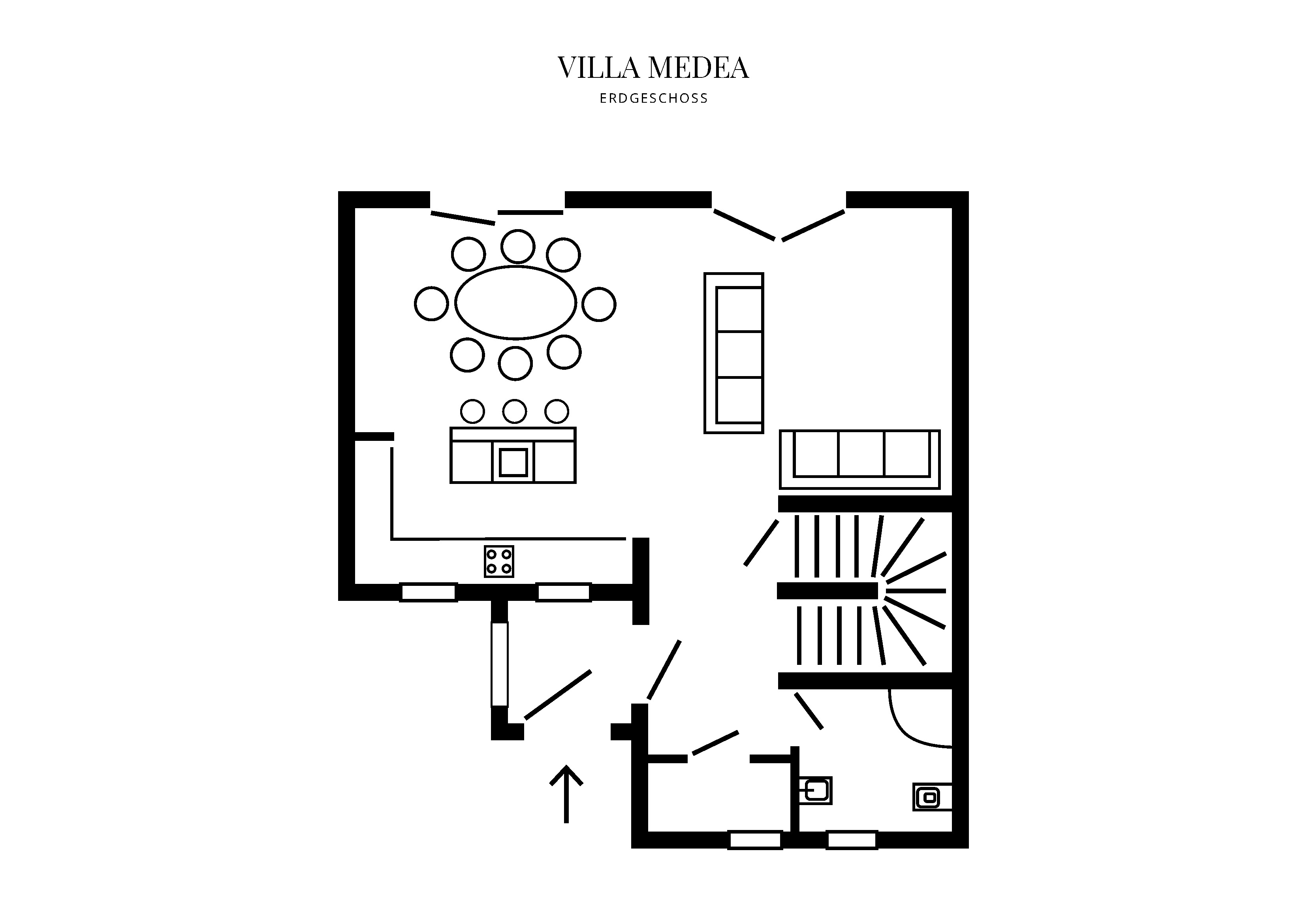 Grafik Grundriss Erdgeschoss Villa Medea