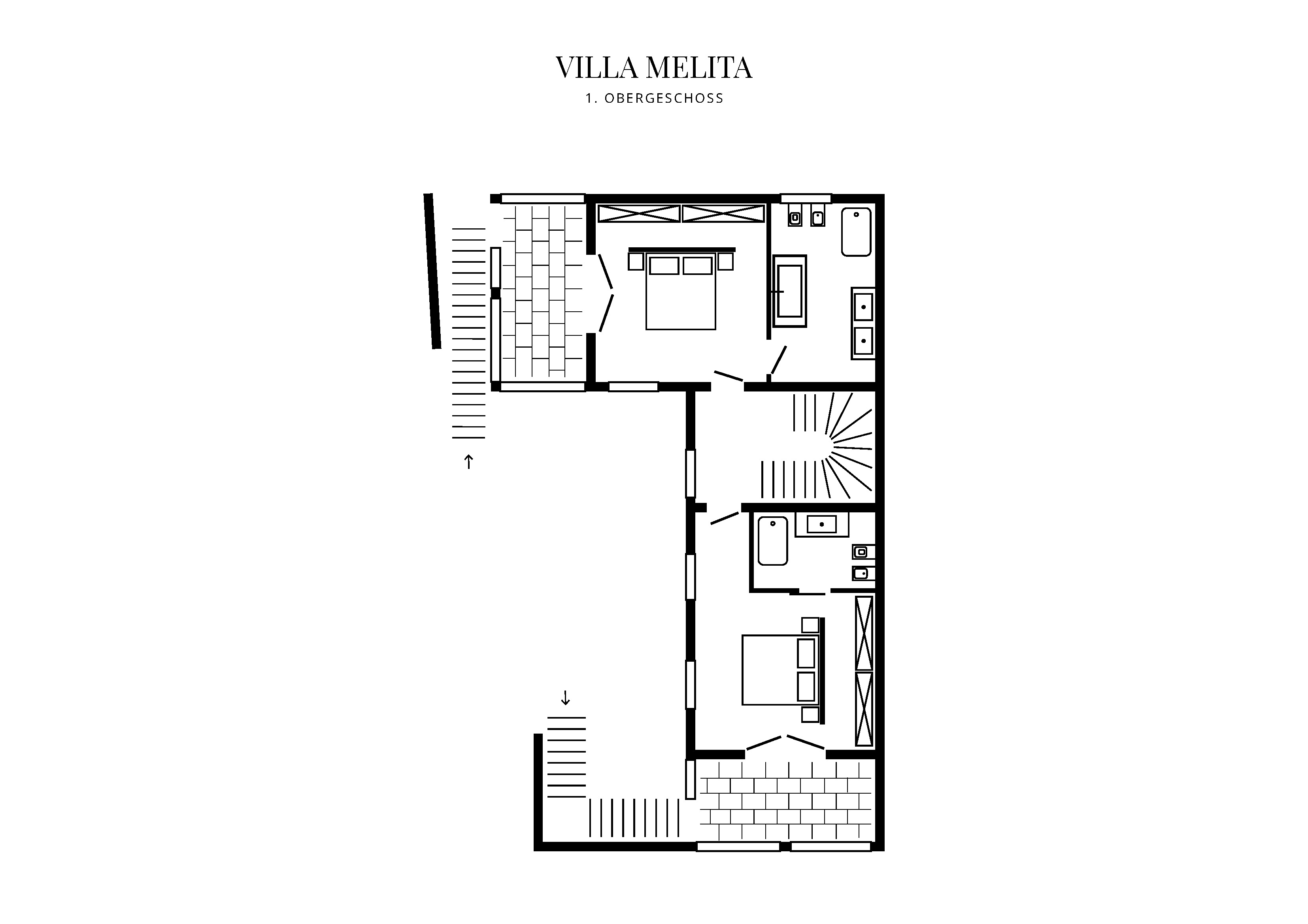 Grafik Grundriss Obergeschoss Villa Melita